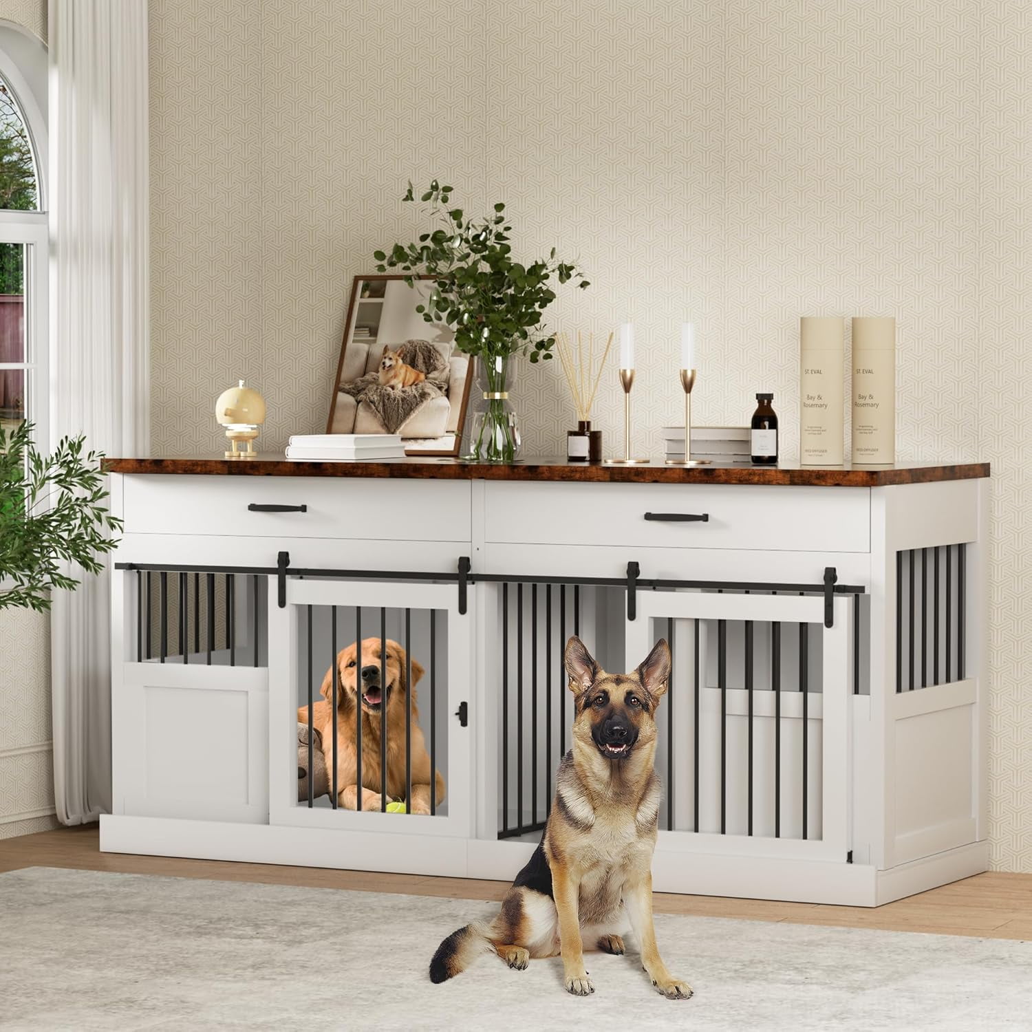 Large Dog Crate Furniture for 2 Dogs 71 inches Decorative Indoor Dog