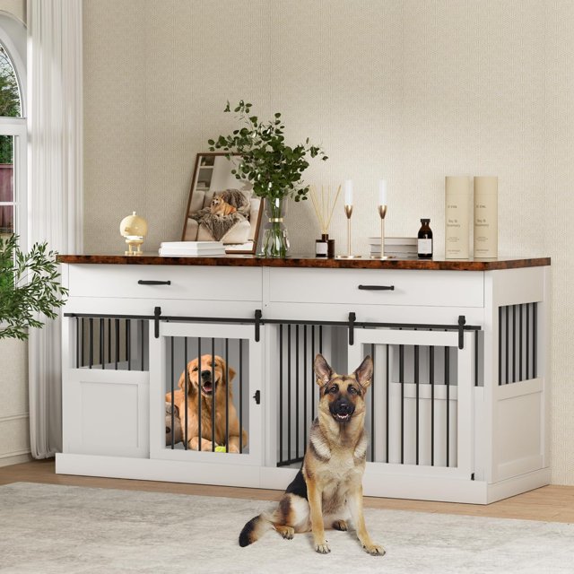 Large Dog Crate Furniture for 2 Dogs 71 inches Decorative Indoor Dog