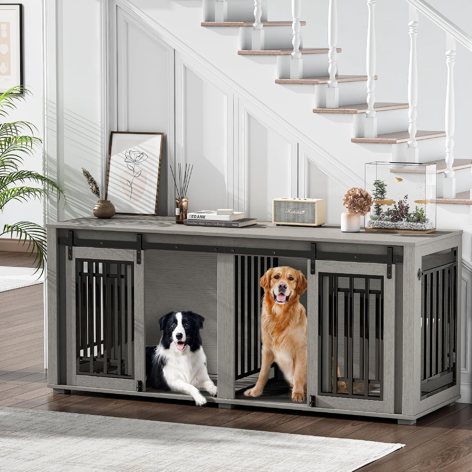 Large Dog Crate Furniture for 2 Dogs, Upgrade 71" Pro XXL Sliding Door ...