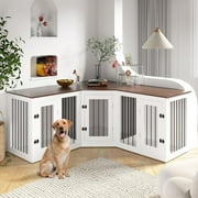 Large Dog Crate Furniture for 3 Dogs, Linor Wooden Dog Kennel Crate Large Dogs with Divider, Lockable Doors, Combinable Dog Crate for Dogs Indoor, 80.7" x 23.6" x 31.1", White