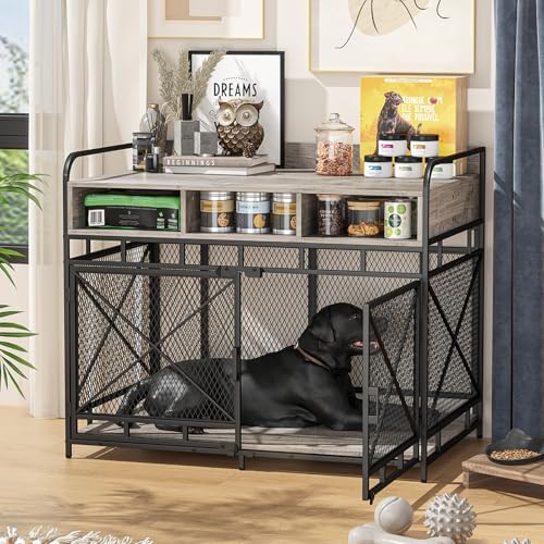 View of Large Dog Crate Furniture, 42 Inch Heavy Duty Dog Crate with Drawers ...