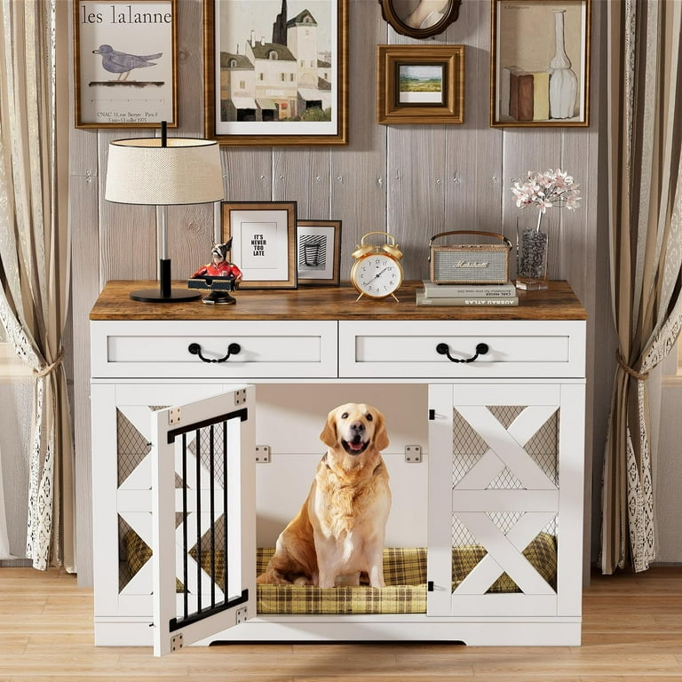 Large Dog Crate Furniture Dog Kennel with Drawers Storage and Locks 2 in 1 Crates for Dogs Indoor Heavy Duty Dog Crate for One Large or 2 Small