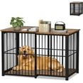 thumbnail image 1 of Large Dog Crate Furniture for Large Dogs, Retractable Dog Kennel Furniture, Wooden Dog Kennel Indoor, Heavy-Duty Dog Cage Furniture with 3 Levels of Adjustable Size,45.6" L, XL, Rustic Brown, 1 of 8