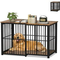 Large Dog Crate Furniture for Large Dogs, Retractable Dog Kennel Furniture, Wooden Dog Kennel Indoor, Heavy-Duty Dog Cage Furniture with 3 Levels of Adjustable Size,45.6" L, XL, Rustic Brown