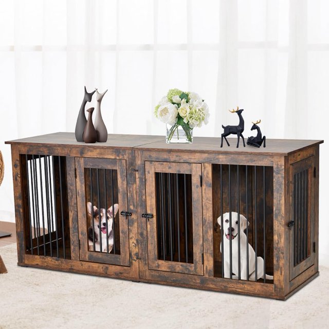 Large Dog Crate Furniture Wooden Dog Cage Tworoom Dog House Dog House