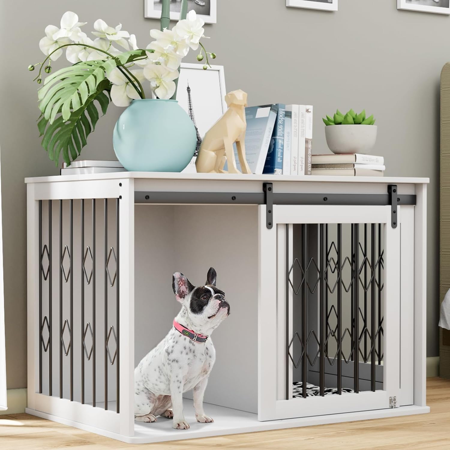 Photo inspiration: Visual Reference: Large Dog Crate Furniture W Sliding Barn Door Wooden Indoor