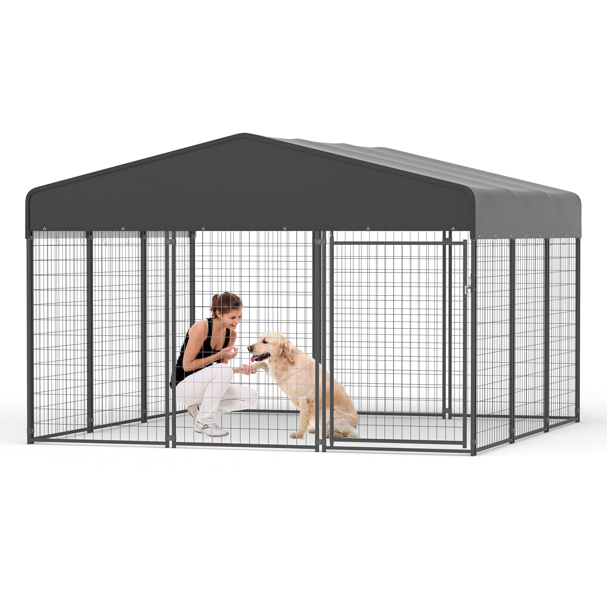 View of Large Dog Crate Heavy Duty Dog Kennel Outdoor Dog Playpen w/ Waterproof ...