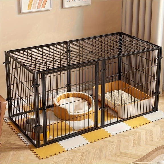 Large Dog Crate, Heavy Duty Metal Escape Proof Kennel with Double Doors & Removable Tray
