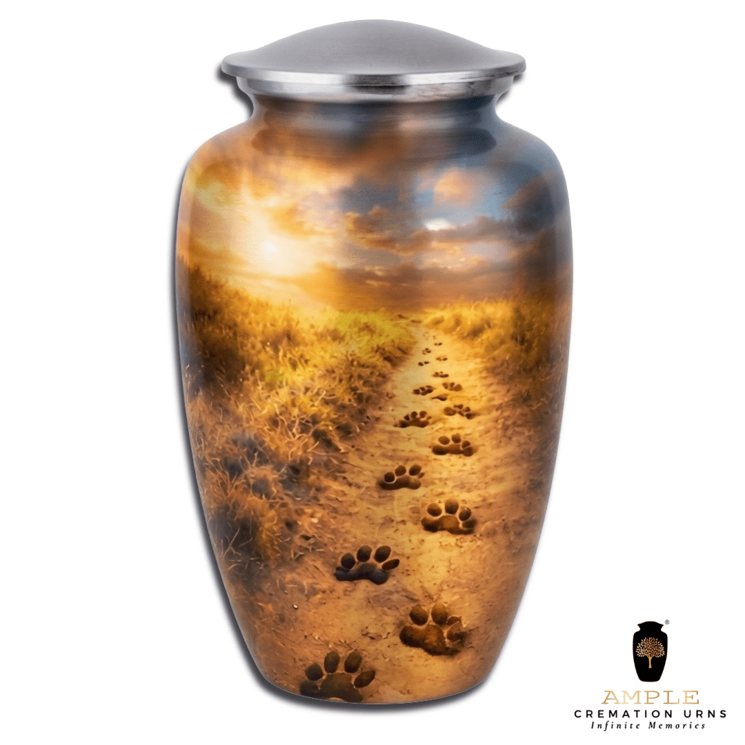 Large Dog Cremation Urn Paw Prints Trail Design Pet Ashes Aluminum Urn Secure Lid