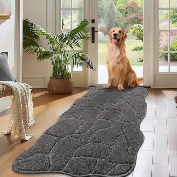 Large Dog Door Mat for Mud Paws, 24x59 Absorbent Dirt Trapper Long Door Mat, Non-Slip Washable Mud Mat for Dogs, Microfiber Soft Pet Rug Mat for Entryway, Dog Paws, Patio (Gray)
