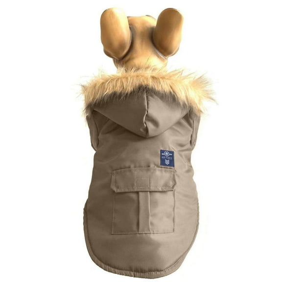 Large Dog Down Jacket Hoodie Coat Winter Waterproof,Reflective Warm Dog Clothes Clothing Thick Padded for Medium Big Dogs, with Real Pocket SM Beige
