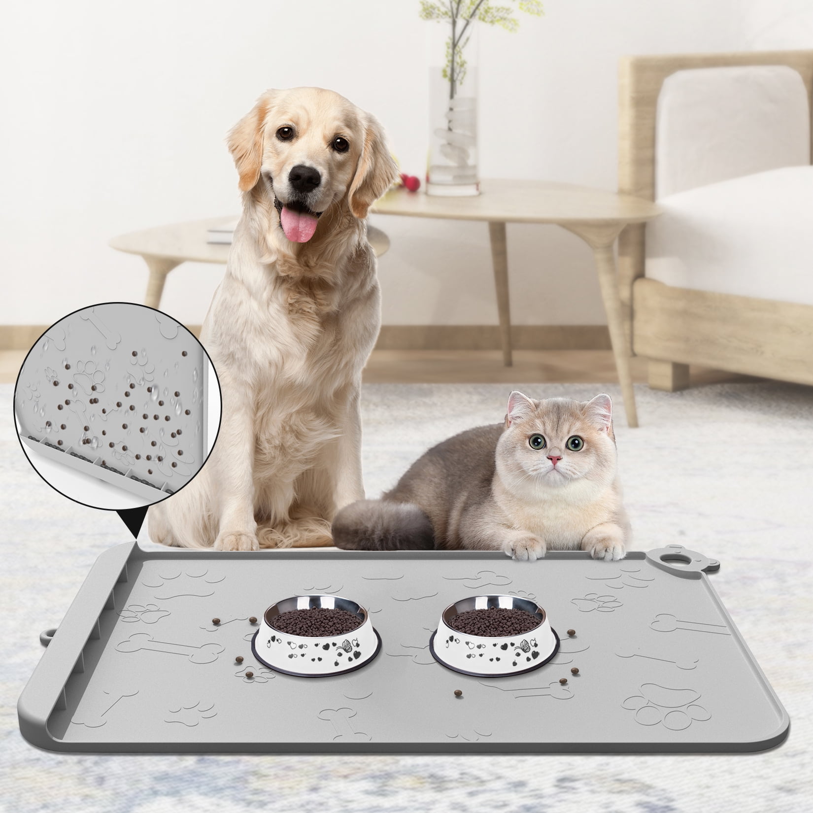 Large Dog Food Mat - 24" x 16" Silicone Pet Feeding Tray - Waterproof Dog  Pet Cat Feeding Mat with Edges - Non Slip Pet Dog Cat Food Bowl Mats ...