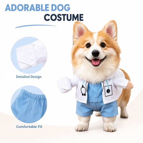 Large Dog Halloween with 3-Piece Medical Scrub Set, Xl, Sky Blue and White, Funny Pet Doctor Outfit