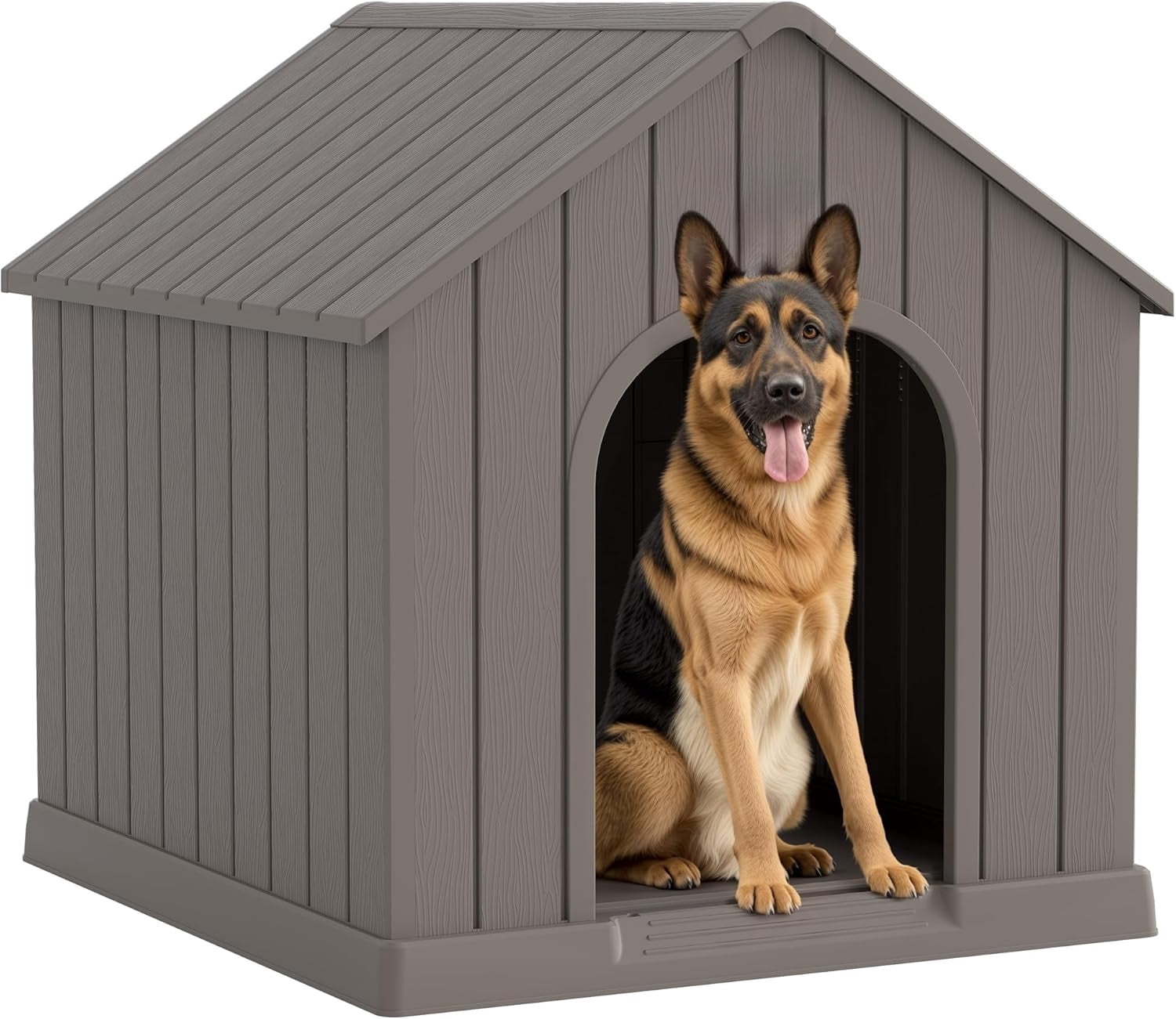 Large Dog House Outdoor Indoor for Medium Large Dogs, Sturdy Plastic Waterproof Doghouse with Air Vents and Elevated Floor, Easy Clean and Assemble (Grey, 36.2''L×38''W×38''H)