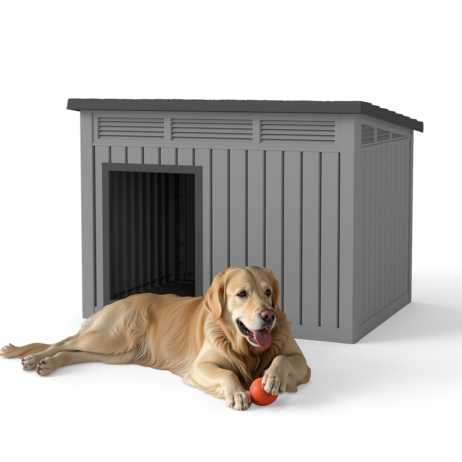 Large Dog House Outdoor for Indoor with Weatherproof & Removable Roof,Fits Small to Large (Black, 42.87 * 32.95 * 31.61'')