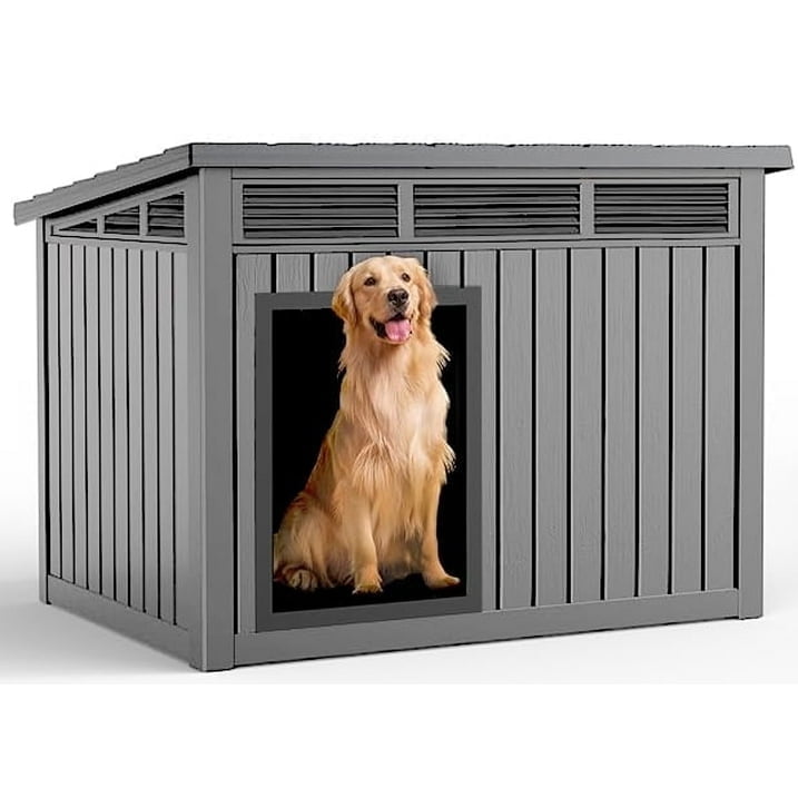 Large Dog House for Indoor & Outdoor, Weatherproof & Removable Roof, Fits Small to Large Dogs