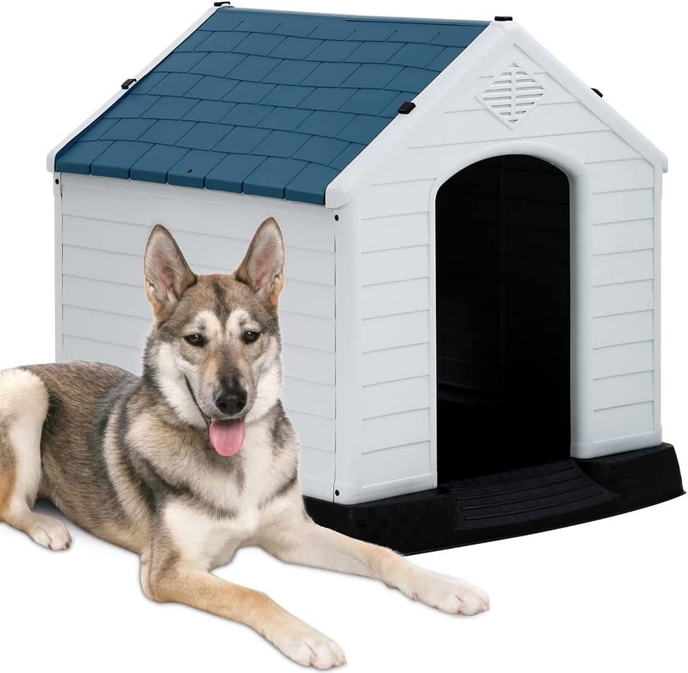 Large Dog Houses, Plastic Dog House Indoor Outdoor Pet Kennel for Small