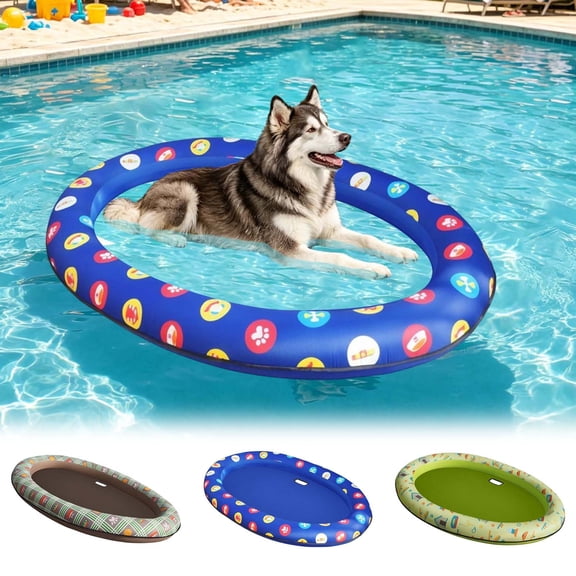 Large Dog Inflatable Water Floating Mat 53x35 Inch Wear Resistant Pool Float Summer Outdoor Lake River Floating Bed for Pet Playing Resting Brown