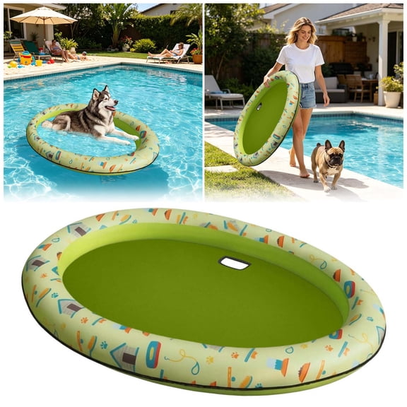 Large Dog Inflatable Water Floating Mat 53x35 Inch Wear Resistant Pool Float Summer Outdoor Lake River Floating Bed for Pet Playing Resting Green
