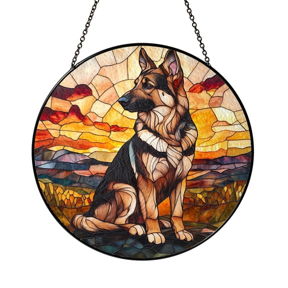 Large Dog Inspired Stained Glass Style Panel – Sunset Window Decor