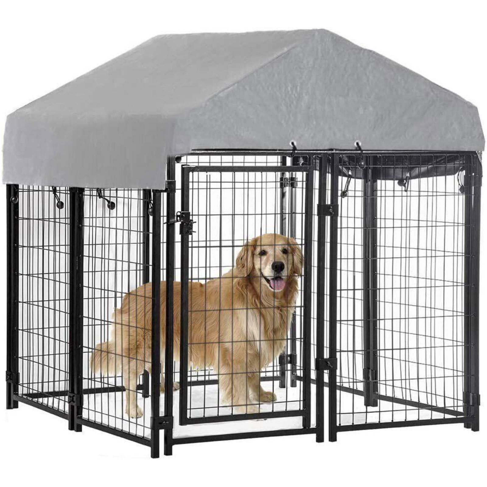 Black Heavy Duty Welded Wire Outdoor Dog Kennel with Waterproof Canopy