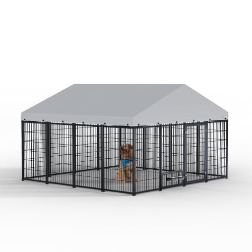 Large Dog Kennel For Outdoor Pet Pens Dogs Run Enclosure Animal Hutch Metal Coop Fence with Roof Cover