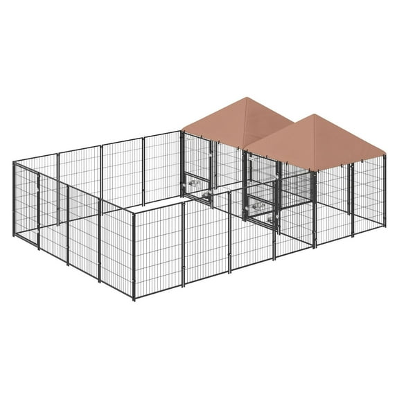 Large Dog Kennel Outdoor 2 Room, Adjustable Bowls 13.5' x 9.4' x 5.1' - Secure Dog Run, Weather Resistant, for Large Breed Dogs up to 66lbs