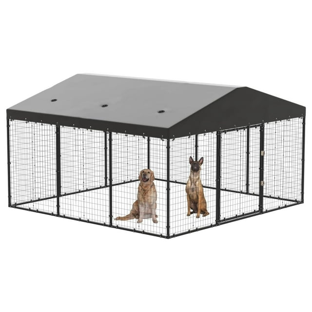 Large Dog Kennel Outdoor, Heavy Duty Dog Cage with Waterproof Roof