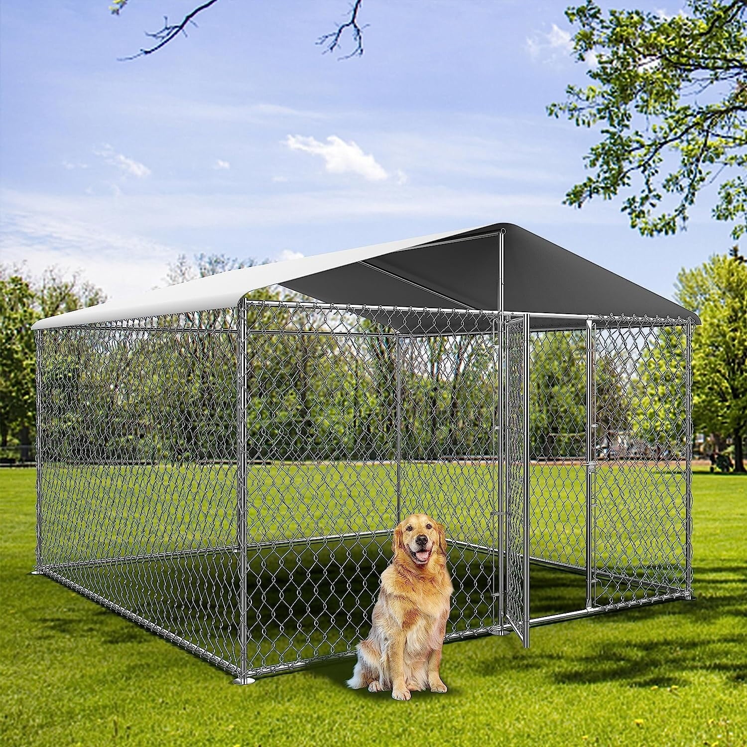 Large Dog Kennel Outdoor Heavy Duty Outdoor Dog Kennel Chain Link Dog Cage Dog Playpen Dogs Run 7.5 7.5 5.6FT Walmart