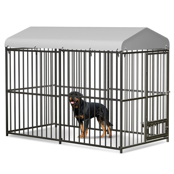 Large Dog Kennel Outdoor, Heavy Duty Outside Dog Kennel Pet Pens Dogs Run Enclosure with Anti-UV Waterproof Cover, Lockable Door for Medium to Small Dog