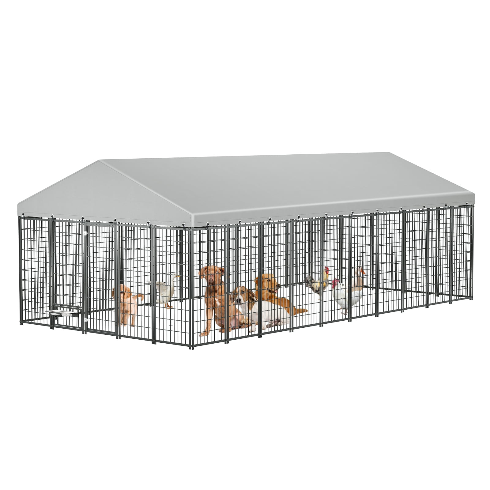 Large Dog Kennel Outdoor Pet Pens Dogs Run Enclosure Animal Hutch Metal Coop Fence with Roof Cover, 18.9'L x 9.61'W x 6.76'H