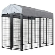 Large Dog Kennel Outdoor Pet Pens Dogs Run Enclosure Animal Hutch Metal Coop Fence with Roof Cover Gray (8'L x 4'W x 6'H)