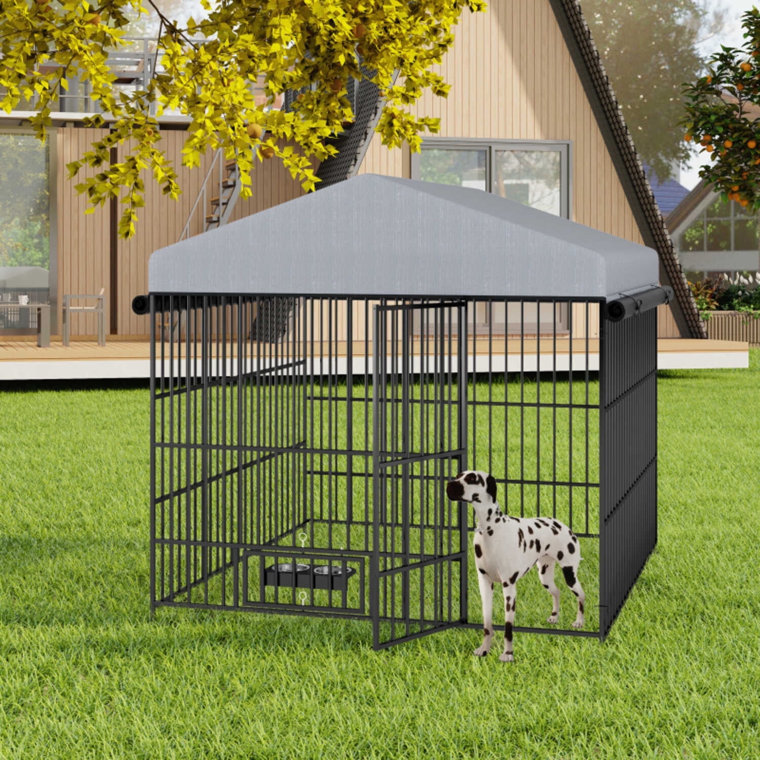 Large Dog Kennel Outdoor Pet Pens Dogs Run Enclosure Animal Hutch Metal Coop Fence with Roof Cover6.6'L 6.6'W x 6.4'H