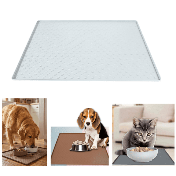 Large Dog Mat for Food and Water, 33.6"x15.75" Silicone Pet Feeding Mats, Waterproof Dog Bowl Mat with High Edges to Prevent Water and Food Spills - (White)