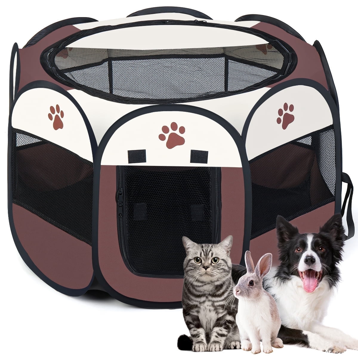 DOMIPET Portable Dog Pet Playpen Tent, 8-Panel Mesh, Removable Top