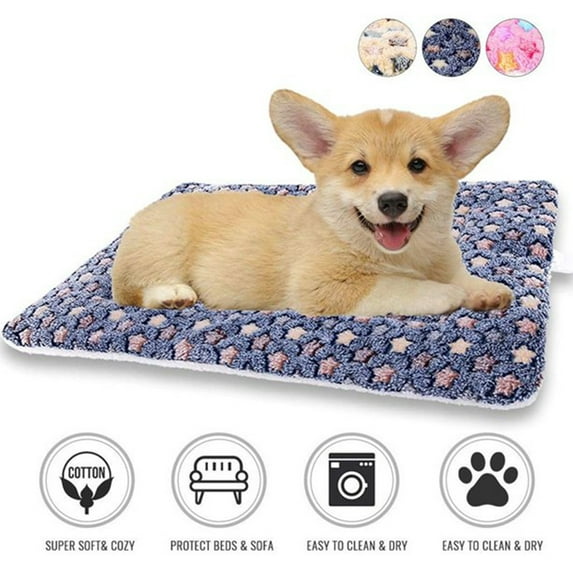 Large Dog Pet Sleep Mat Soft Warm Reversible Fleece Crate Bed Mat Kennel Pad Cage Cushion for Large Small Medium Dog LBlue