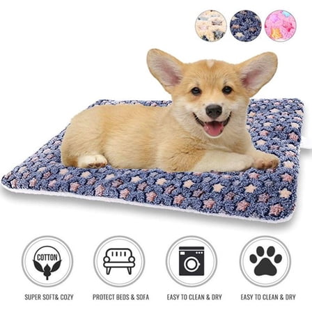 Large Dog Pet Sleep Mat Soft Warm Reversible Fleece Crate Bed Mat Kennel Pad Cage Cushion for Large Small Medium Dog XLBlue