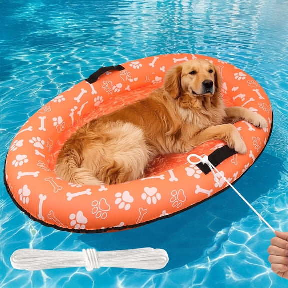 Large Dog Pool Float - 59"X35" Dog Pool Float for Large Dogs, Puncture Proof pet Floats Holds up to 110 lbs, Dog Floats for Pool (Orange)