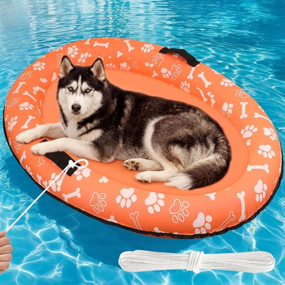 Large Dog Pool Float - 59"X35" Dog Pool Float for Large Dogs, Puncture Proof pet Floats Holds Up to 110 Lbs, Dog Floats for Pool (Orange)