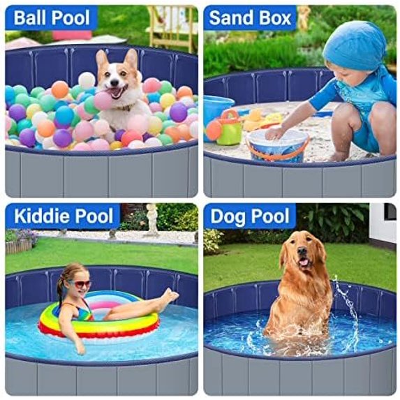 Large Dog Pool, Hard Plastic Kiddie Pool, Portable Dog Bathtub, Foldable Slip-Resistant Pool (Dark Gray, L-47x12)