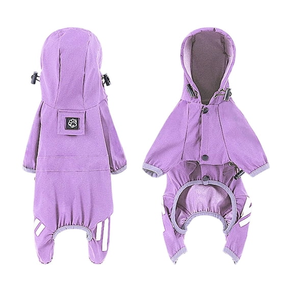 Large Dog Purple Raincoat With Hood - Waterproof High Visibility Reflective Size M - For Medium-Large Breed Dogs In Rainy Weather Daily Outdoor Use Protection