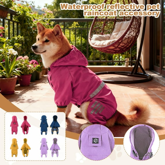 Large Dog Raincoat, Pet Rainwear, Waterproof Reflective Dog Apparel, Hooded Dog Rainwear - Hooded Pet Rainwear, Waterproof & Reflective Pet Apparel In Pink Color - Size S, For