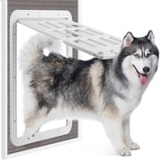 Large Dog Screen Door, 13 x 17 inches Flap Opening Dog Door for Screen Door with 4 Entry Ways, Magnetic Self-Closing Pet Screen Door for Dogs Cats, White