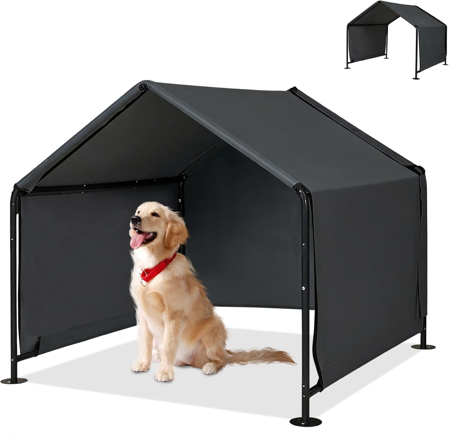 Large Dog Shade for Outside - LitaiL Outdoor Dog Kennel for Small Dogs, 47.2" x 47.2" x 39.4" Outdoor Sun Rain Canopy Pet House, Waterproof Pet Canopy Shelter for Small Animals, Black