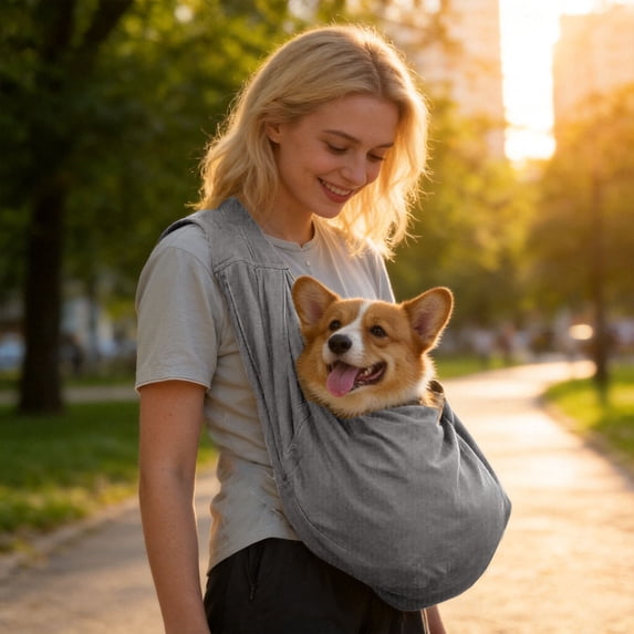 Large Dog Sling Carrier Up to 40 Lbs, Adjustable Wide Padded Shoulder Strap Pet Sling, Reinforced Dog Carrier Sling Suitable for Medium Large Dog Travel Walking Outings (Grey)