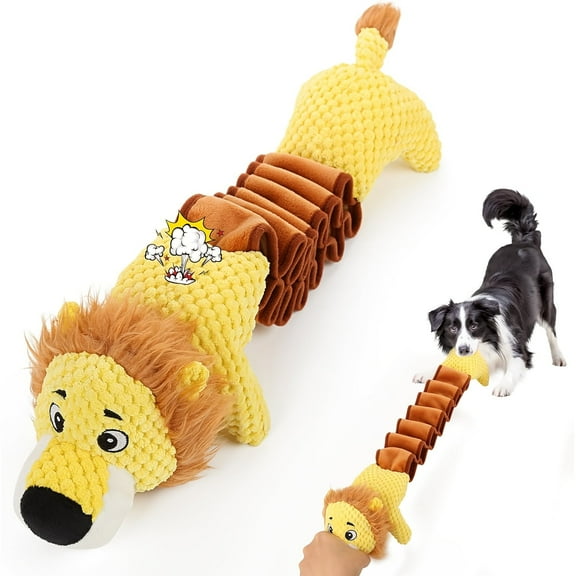 Large Dog Squeaky Lion Plush Toy - Durable, Springy Interactive Pull and Chew Toy with Animal Print for All Breeds