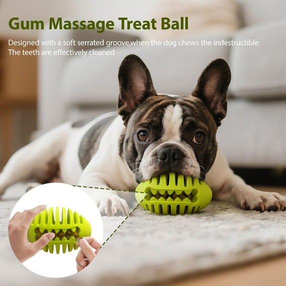 Dog Treat Ball, Interactive Puzzle Dog Toys for Treat Dispensing, Pet Slow Feeder Chew Tooth Cleaning Balls (4.4‘’, Green)