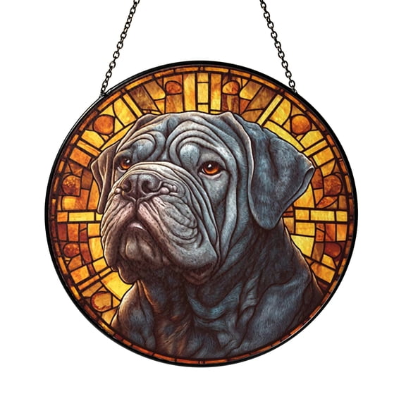 Large Dog Stained Glass Style Window Suncatcher, Strong Canine Art Panel, Decorative Glass Style Window Hanging for Pet Lover Home Decor and Animal Inspired Interior Gift