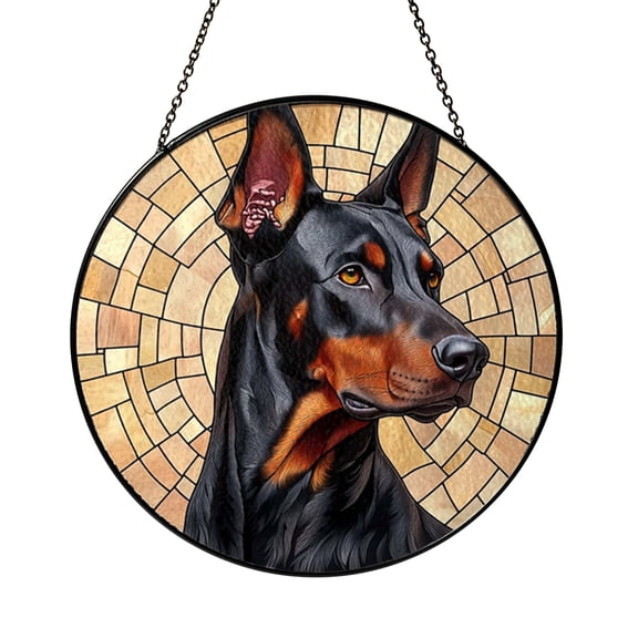 Large Dog Stained Glass Style Window Suncatcher, Strong Canine Art Panel, Decorative Glass Style Window Hanging for Pet