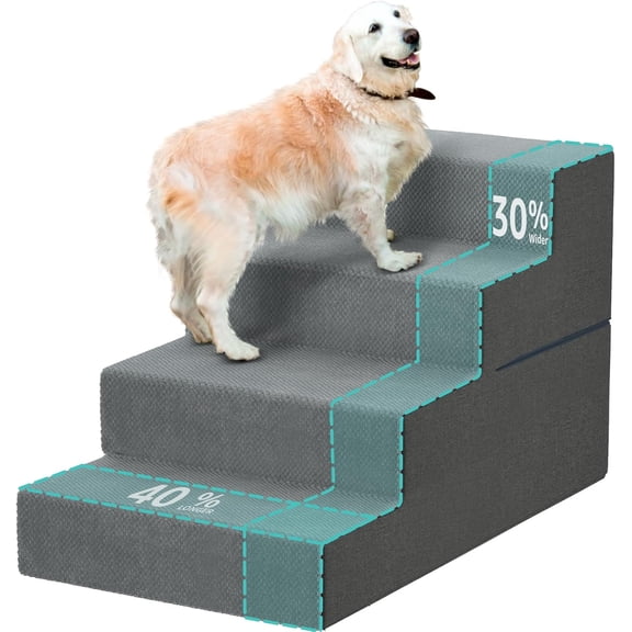 Large Dog Stairs for High Beds - 24 Inches Tall Extra Wide Pet Steps for Large Dogs to Get on Bed 4 Deep Step for Couch